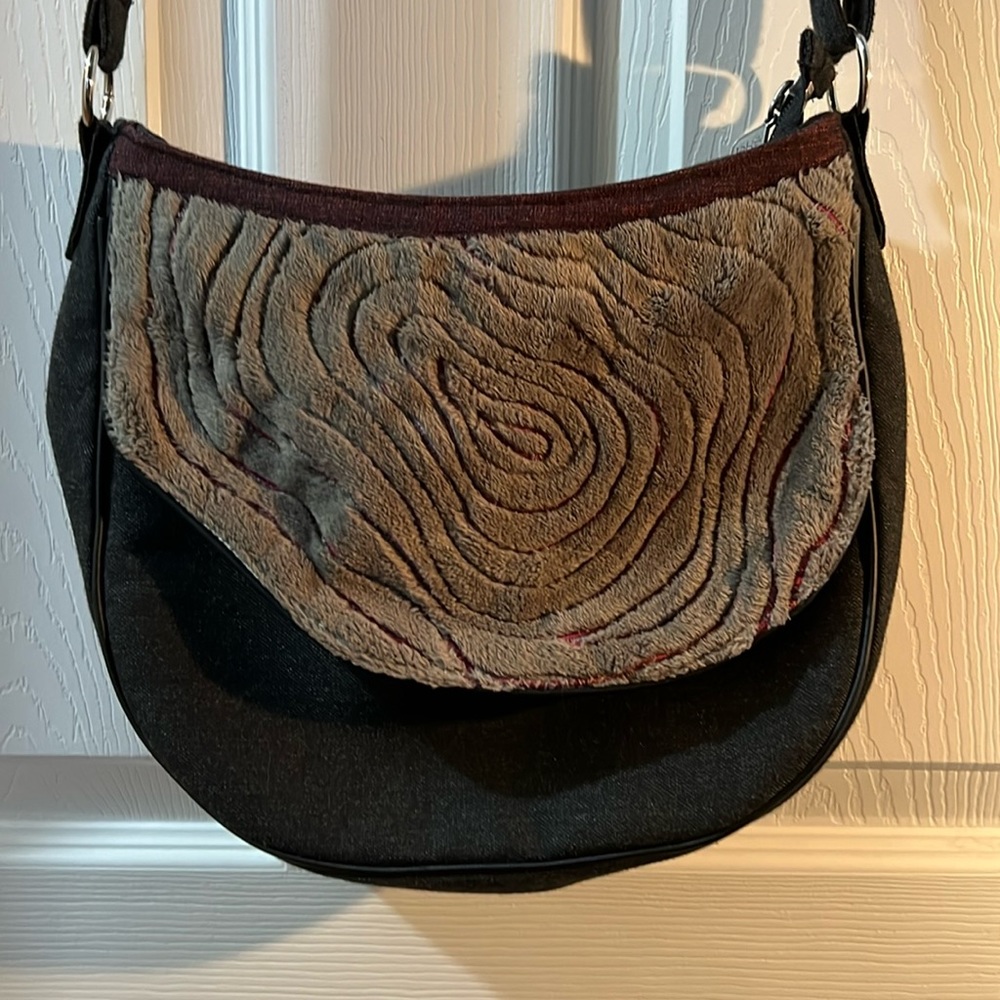 Jak’s crossbody fabric purse with velour beautiful bag grey maroon